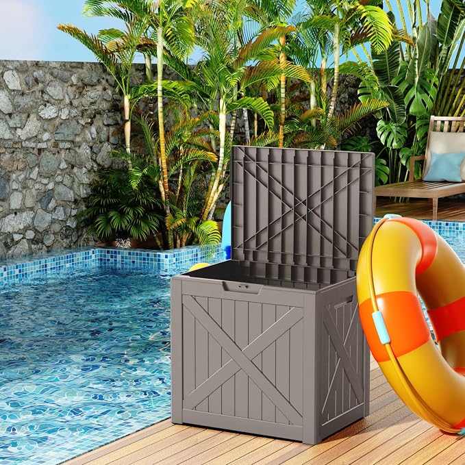 32 Gallon Resin Deck Box, Lockable Outdoor Storage Box - Image 3