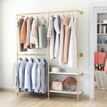 Gold Pipe Clothes Racks with White Shelves, Industrial Pipe Gold Clothing Rack by IronJiaZu