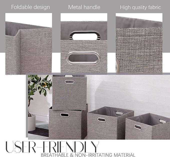 Cube Storage Organizer Bins 13×13x13 Inch, 4 Pack Collapsible Linen Fabric - Image 3
