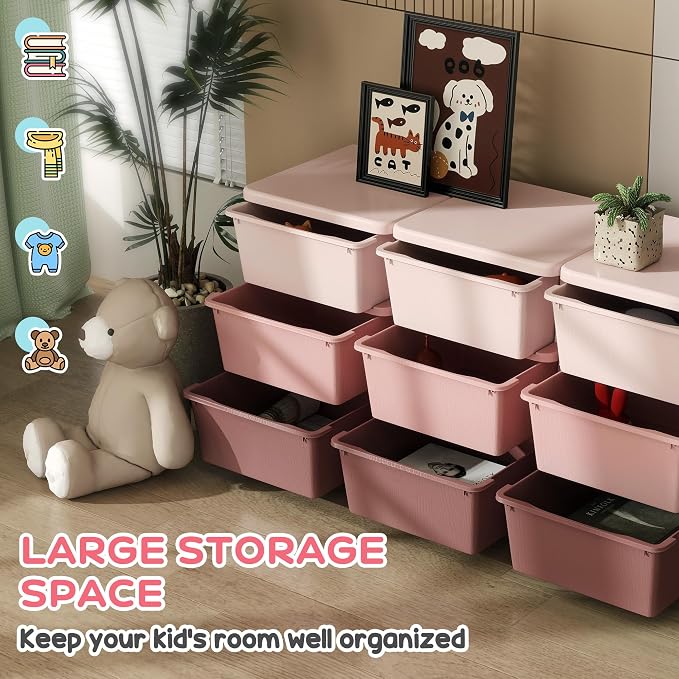 Qaba 3 Tier Kids Storage Unit, 9 Drawer Chest Toy Organizer Plastic Bins - Image 3