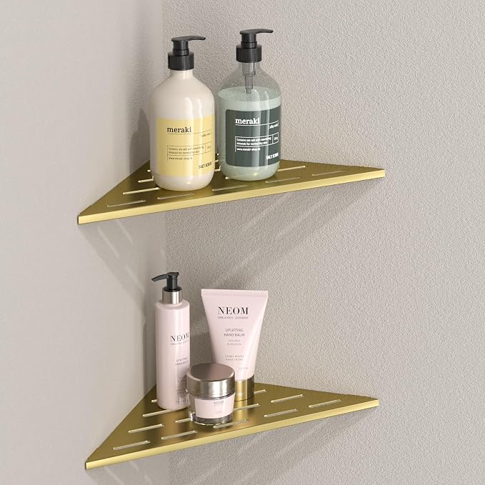 DAYONE Corner Shower Shelf Gold 2 Pack 10", Bathroom Corner Shower Organizer by DAYONE