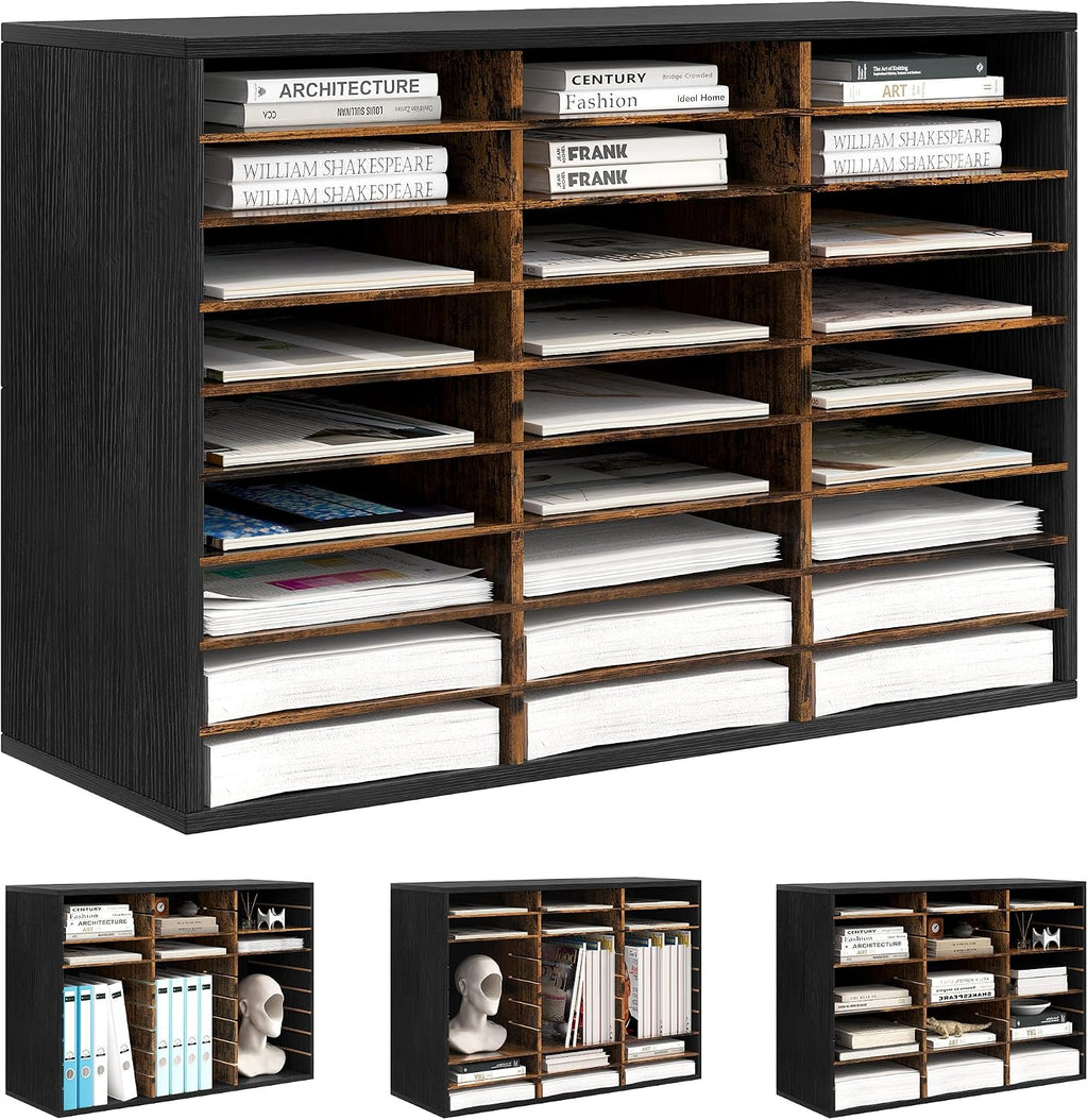 Classroom Mailbox 27 Slots with Removable Shelves, Black/Rustic