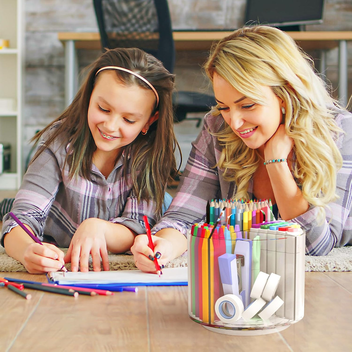 2 Pack Pen Pencil Holder for Kids, Rotating Pen Holder for Desk