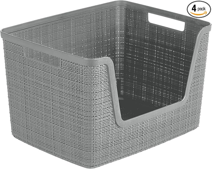 Curver Set of 4 Large 18L Easy Access Jute Decorative Plastic Organization and by Curver