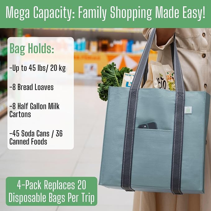 VENO 4 Pack Reusable Grocery Bags, Heavy-Duty Shopping Bags - Image 5