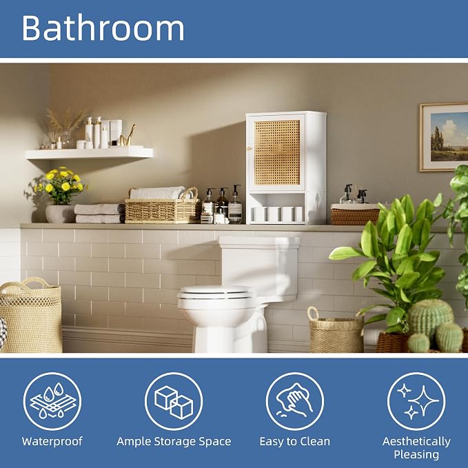 HITNET Bathroom Cabinet Wall Mounted, Rattan Medicine Cabinet, Bamboo Hanging - Image 4