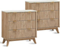 T4TREAM Fluted 3 Drawers Nightstand Set of 2, Oversized Extra Large Modern Side by T4TREAMFurniture