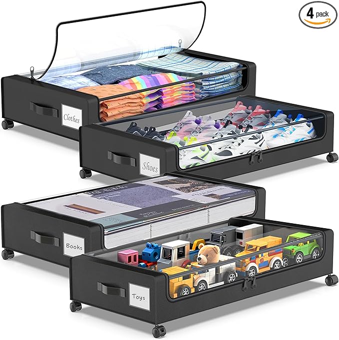 Under Bed Storage with Wheels, Under Bed Shoe Storage Organizer, Rolling Under by Molutsody
