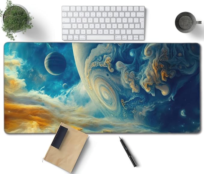 Spectacular Cosmic Planets Large Mouse Pad, Vintage Aesthetic Gaming Desk Mat by Unknown