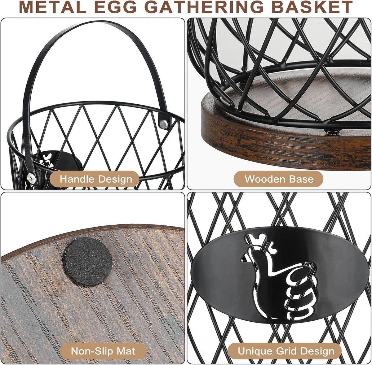 Round Egg Basket for Gathering Fresh Eggs, Metal