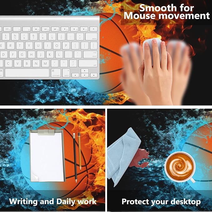 Gaming Mouse Mat Basketball Ball in Fire and Water Large Mouse Pad Extended - Image 4