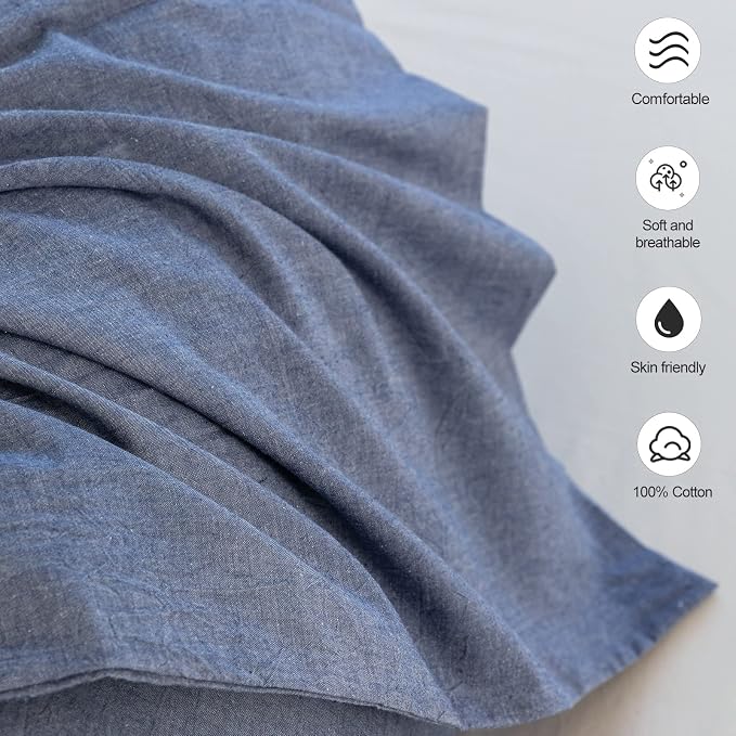 MooMee Bedding Pillowcases Pack of 2 100% Washed Cotton Linen Like Textured - Image 6