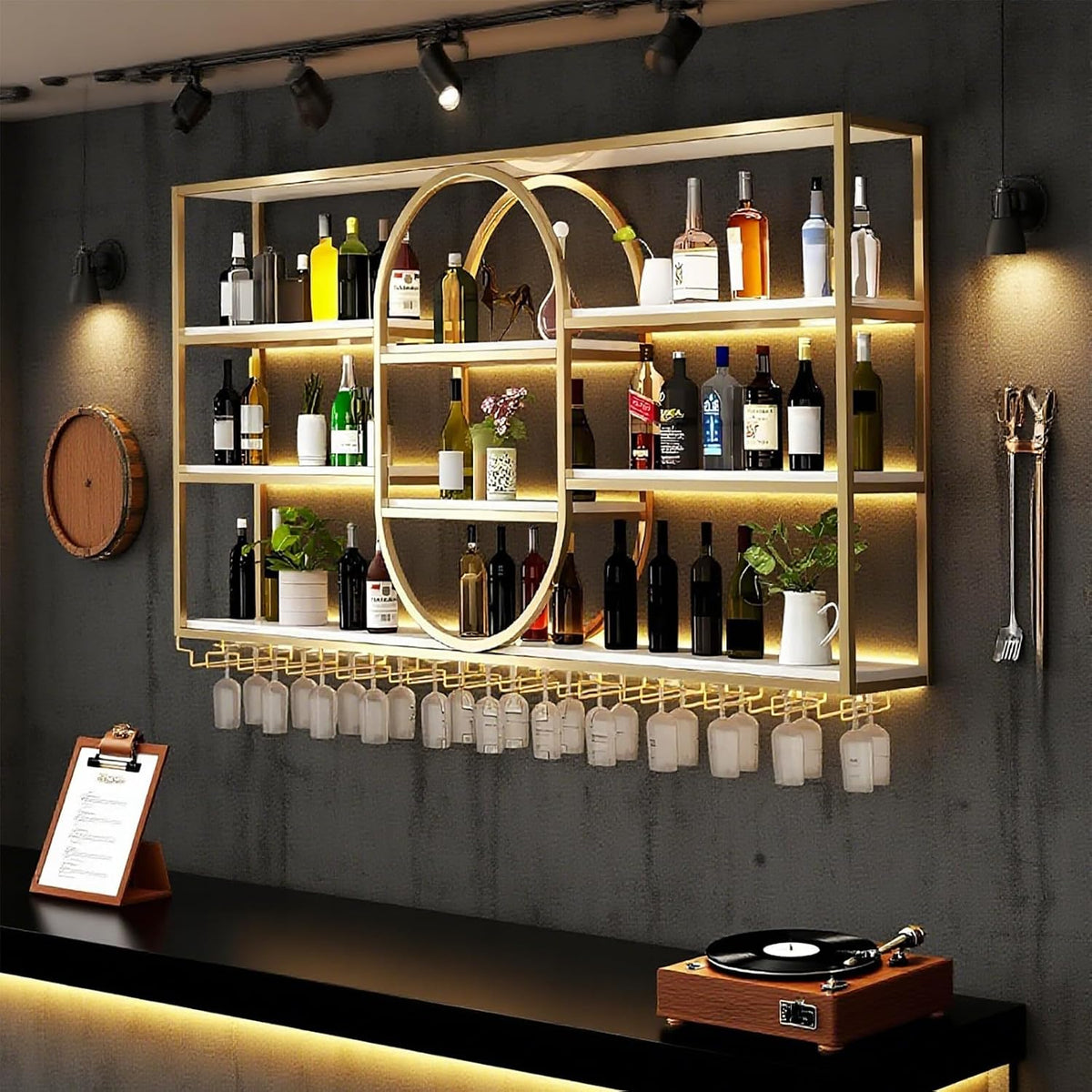 63IN Large Wall Mount Wine Rack, Metal 4 Tier Hanging Bottle Holder