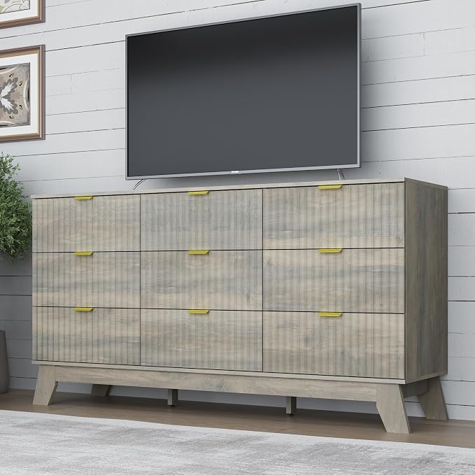 Fluted 9 Drawer Dresser, 57.1" Wide Modern Boho Chest of Drawers, Wooden - Image 5