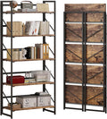 JSB No Assembly Folding Bookshelf, 5 Tier Industrial Metal Book Shelf by HomeFurniture
