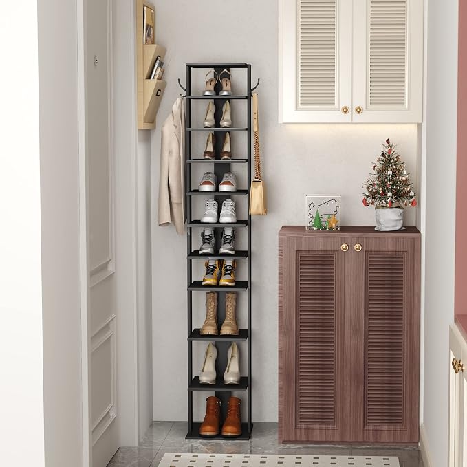 HOMEFORT 10-Tier Vertical Shoe Rack, Corner Shoe Tower, Slim Shoe Organizer - Image 7