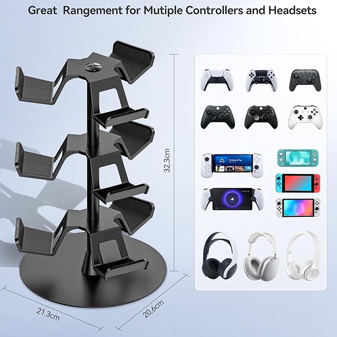 Headset Stand 3 Tiers for Desk, Rotatable Gaming Controller Stand for - Image 4