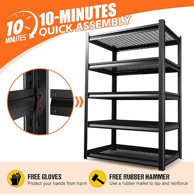 71" H Garage Shelving Heavy Duty 5-Tier Storage Shelves, Adjustable Metal - Image 7