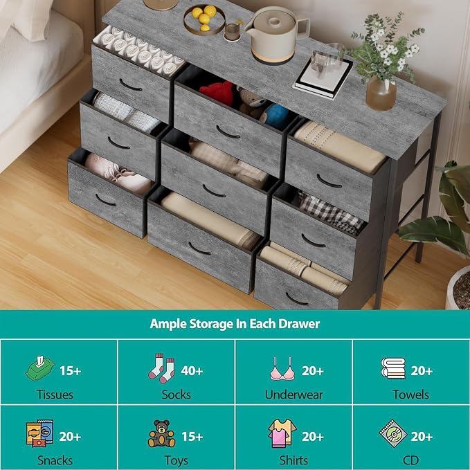 Dresser for Bedroom with 9 Deep Drawers, Wide TV Stand Modern TV Console - Image 5
