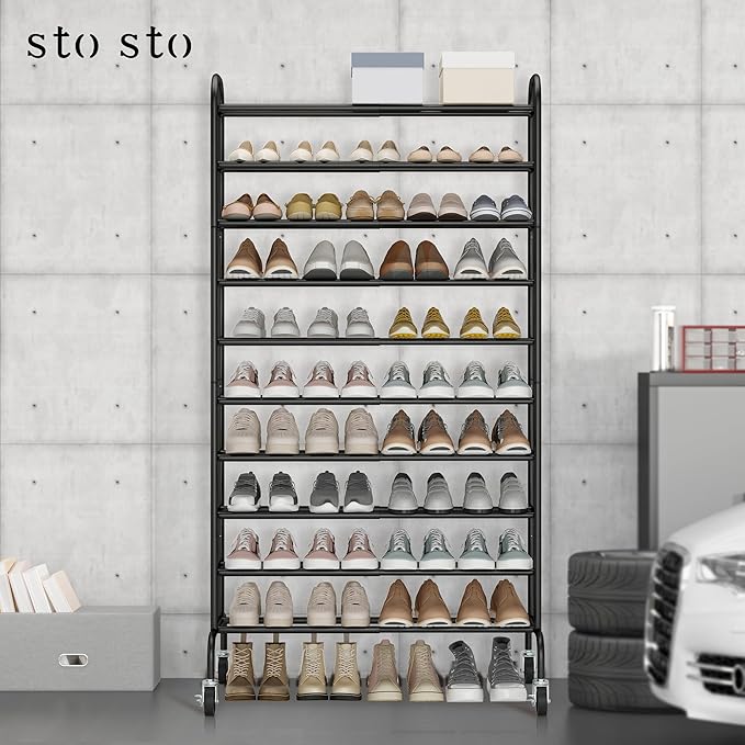 STO STO Expandable Shoe Rack, 10-Tier Metal Tall Shoe Rack - Image 7