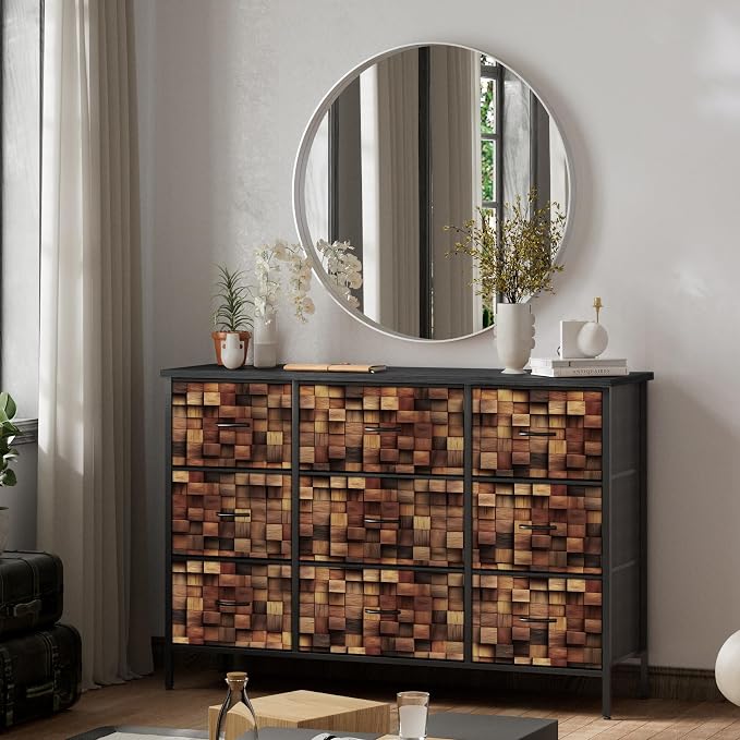 TV Stand with 9 Drawers, Chest of Drawers with Fabric Bins, Storage Organizer - Image 3
