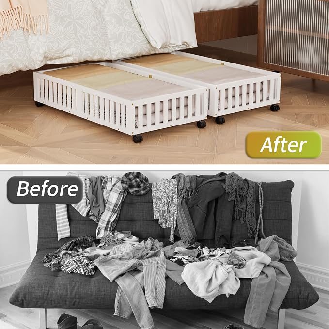 Bamboo Under Bed Storage with Wheels, Rolling Underbed Shoe Organizer Box - Image 6