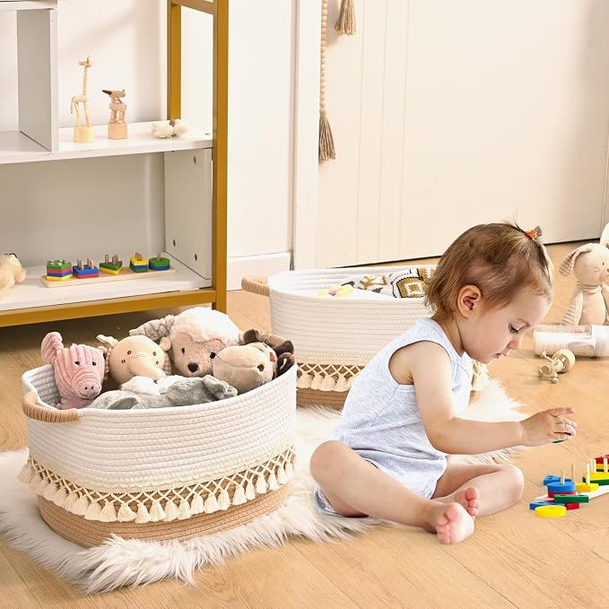 6 Pack Storage Basket for Shelves, Boho Cotton Rope Storage Bins - Image 9