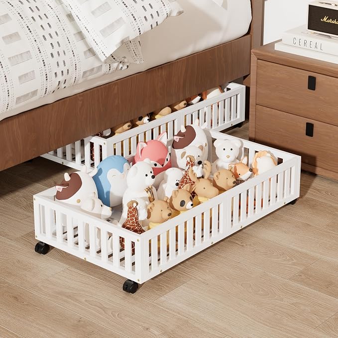 Bamboo Under Bed Storage with Wheels, Rolling Underbed Shoe Organizer Box by Bambooflow