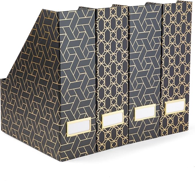 BLU MONACO | Set of 4 Black & Gold Geometric Magazine File Holders by Blu_Monaco
