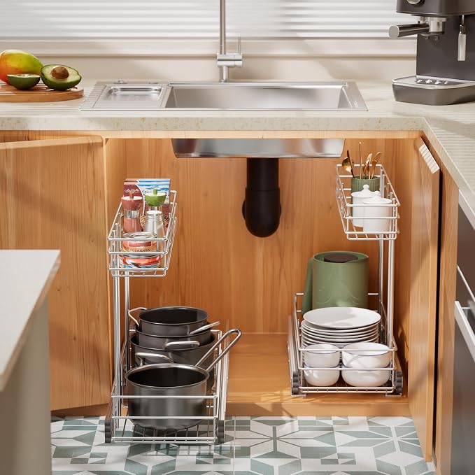 Under Sink Organizer 2 Packs, Pull Out Cabinet Organizer 2 Tier, Under Sink - Image 7