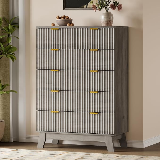 46" Tall Dresser for Bedroom, 6-Drawer Fluted Chest of Drawers, Modern Wood - Image 3