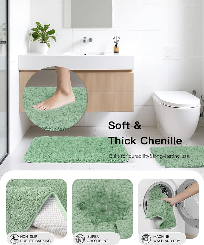 IMAVO Green Bathroom Accessories, Non Slip Super Absorbent Rugs and Waterproof - Image 5