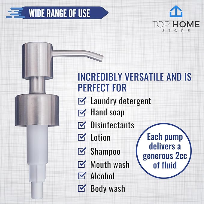 Stainless Steel Soap & Lotion Dispenser Pumps, Brushed Nickel Replacement - Image 3