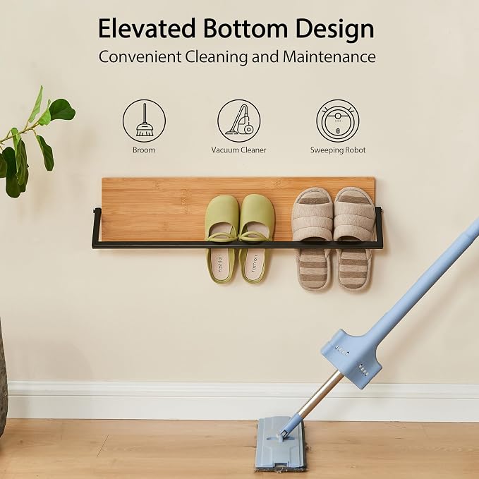 Wall Mounted Shoe Rack Scandinavian Bamboo & Metal Shoe Storage, Space-Saving - Image 6