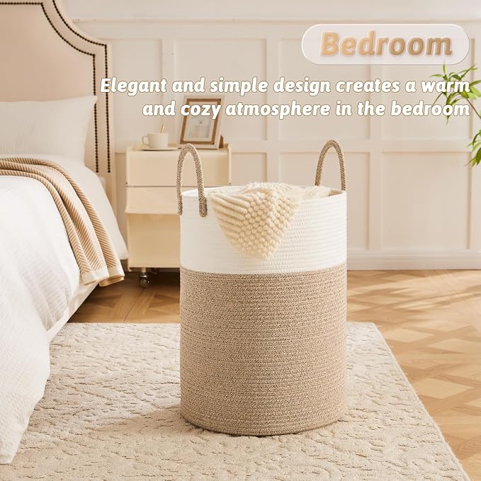 Laundry Basket, Woven Cotton Rope Laundry Hamper, 40L - Image 4