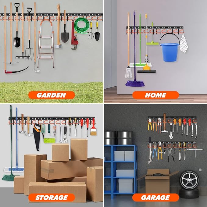 68'' All Metal Garden Tool Organizer Wall Mount Garage Tool Organizers and - Image 6