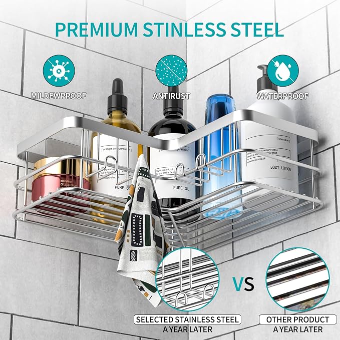 Yazoni Corner Shower Caddy, Rustproof Bathroom Shower Organizer Storage - Image 5