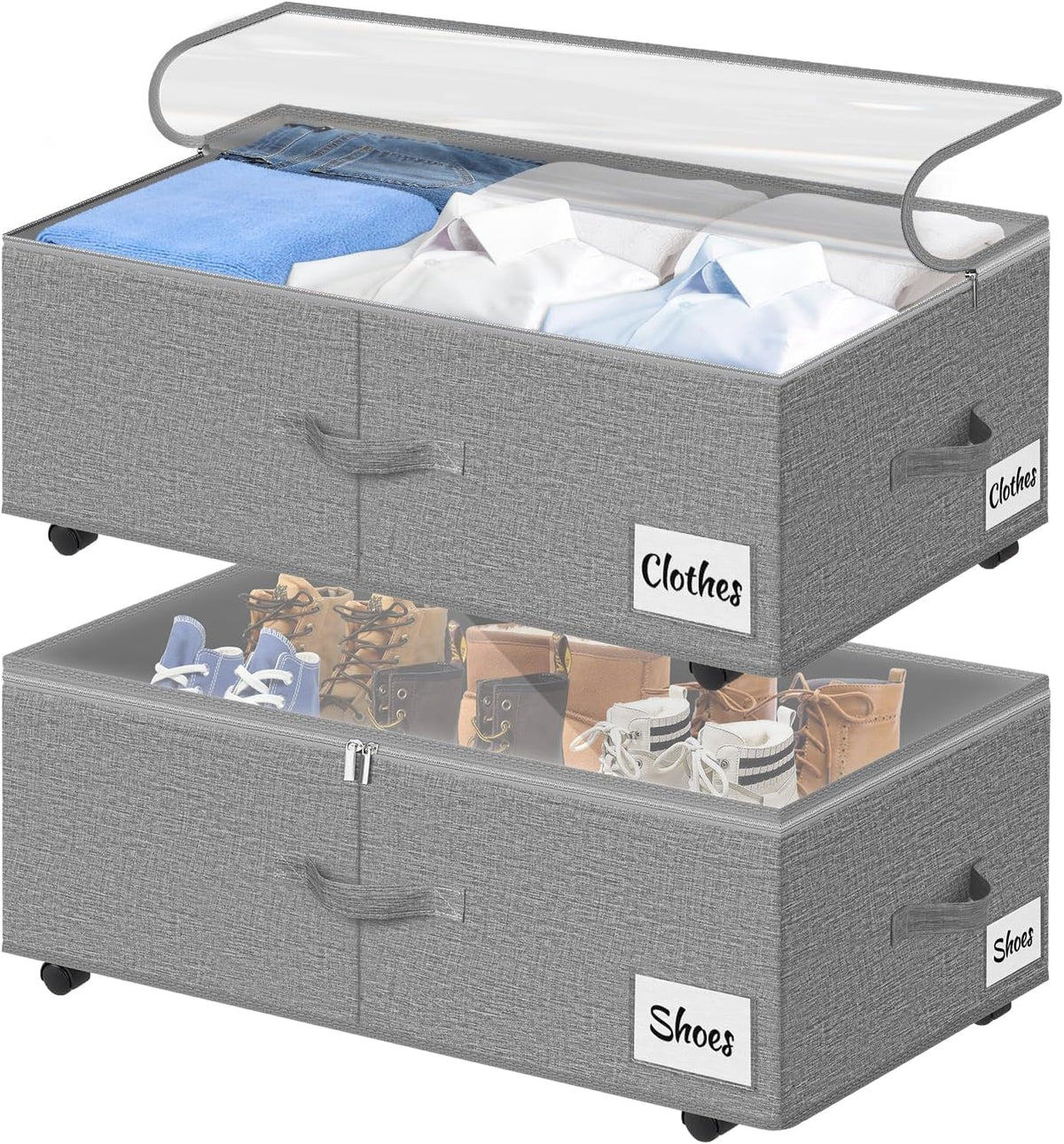 Under Bed Storage with Wheels, 2-Pack 10" Height XXL 75L Rolling