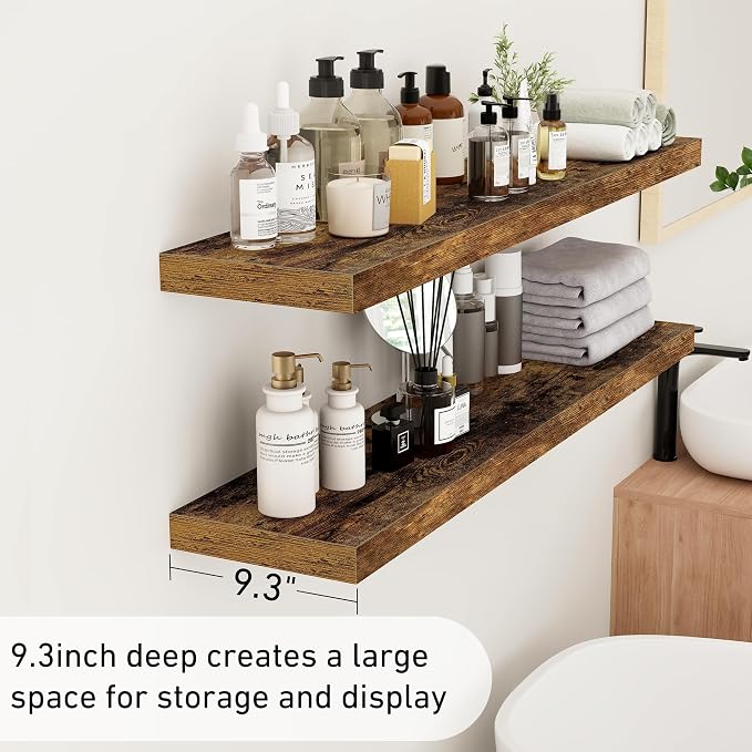 Fun Memories 48Inch Floating Shelves, 9.3Inch Deep Rustic Wall Shelves - Image 5