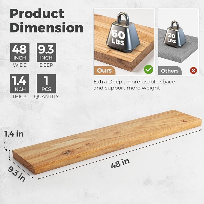 RICHFOCUS Elm Floating Shelves for Wall - Image 3