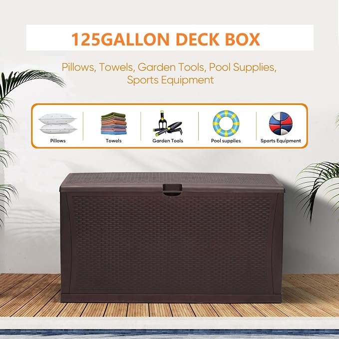 ZYJOYY 125 Gallon Resin Deck Box, Weatherproof Outdoor Storage Box - Image 5