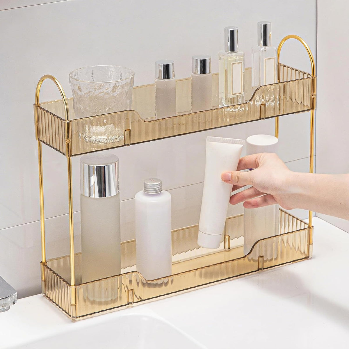 YCIA&DONE 2 Tiers Narrow Vanity Makeup Organizer, Bathroom Organizers