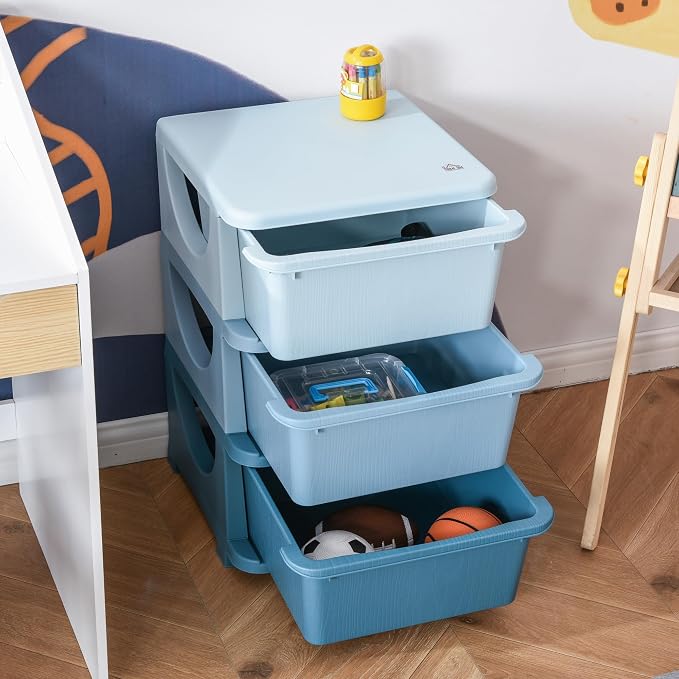 Qaba 3 Tier Kids Storage Unit, 3 Drawer Chest Toy Organizer Plastic Bins - Image 9