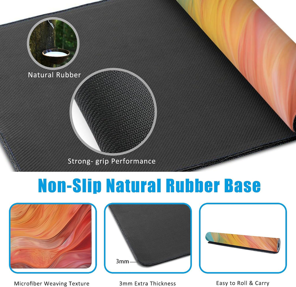 Abstract Marble Desk Mat, Large Gaming Mouse Pad, Non-Slip Rubber Base