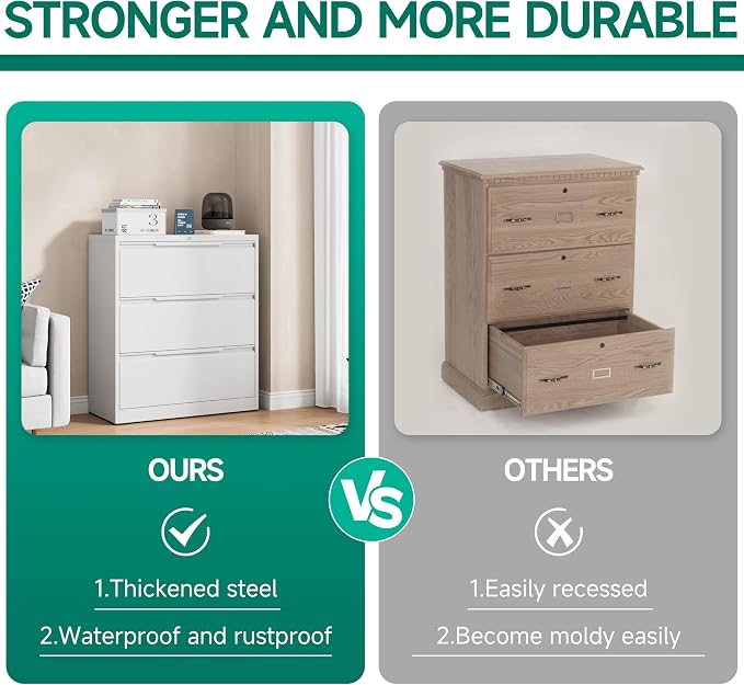 Filing Cabinet with Lock, Lateral File Cabinets 3 Drawer Metal Wide Filing - Image 7