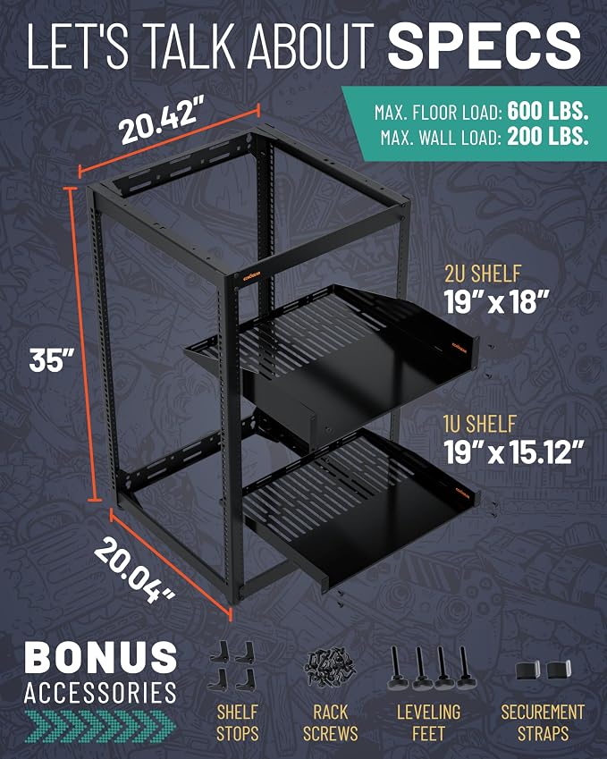 ECHOGEAR 20U Open Frame Rack for Servers & AV Gear - Image 9