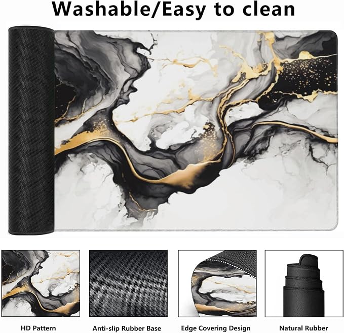 Gaming Mouse Mat Luxury Gold Abstract Fluid Art Large Mouse Pad Extended Mouse - Image 2