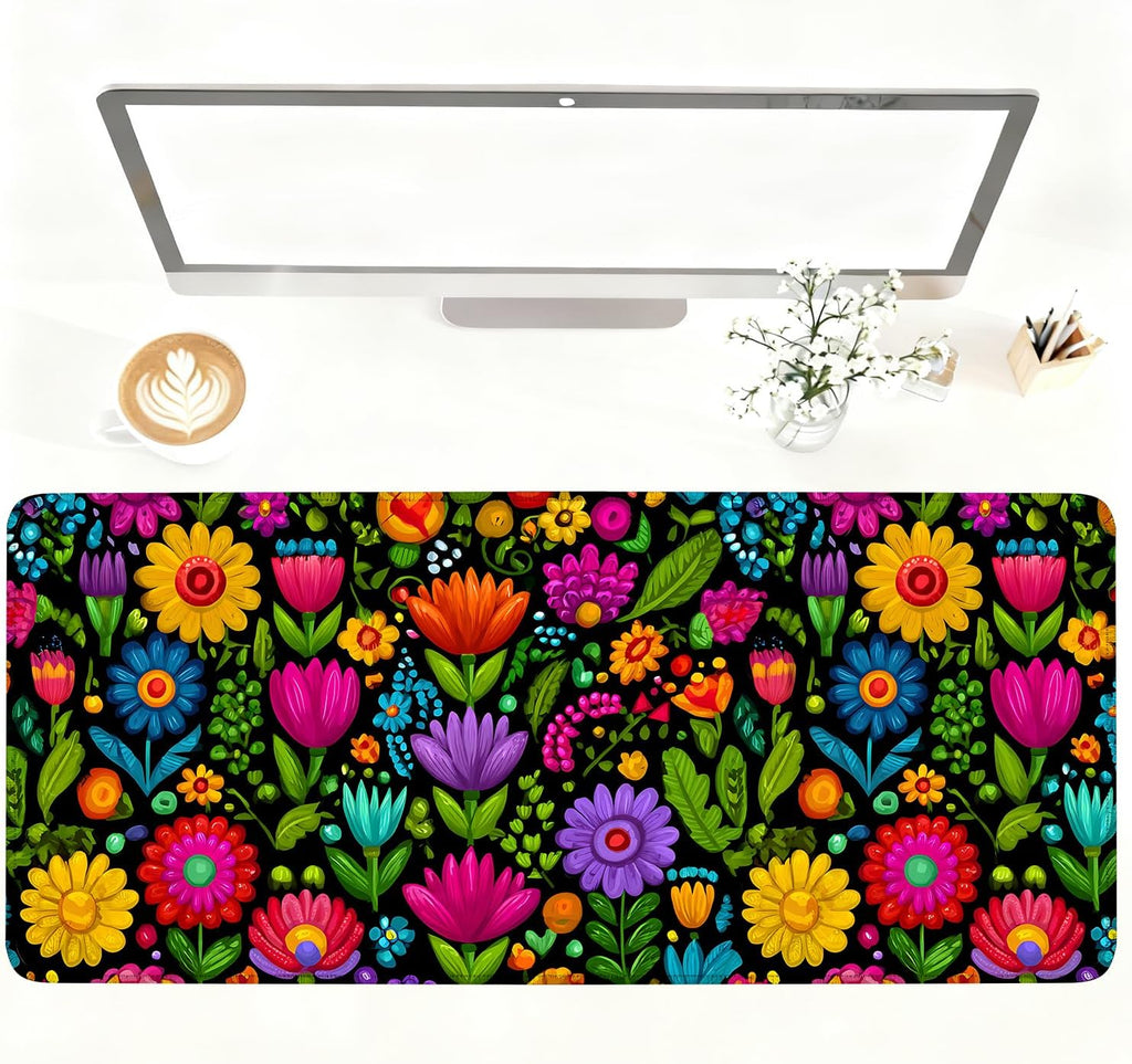 Folk Art Floral Mouse Pad – Large Extended Desk Mat 35.43 x 15.75 in
