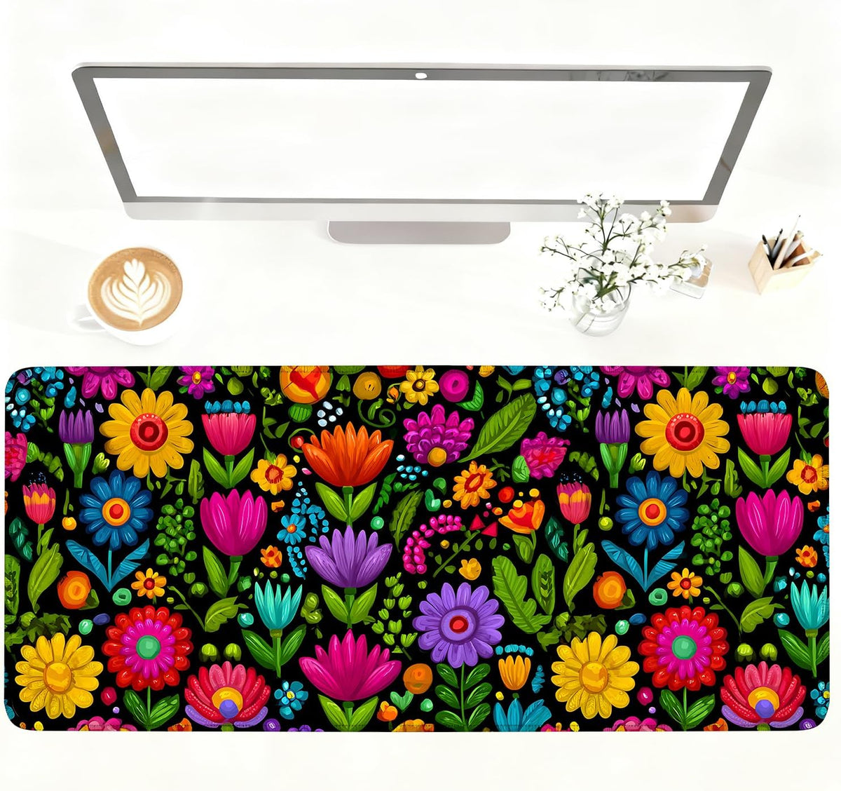 Folk Art Floral Mouse Pad – Large Extended Desk Mat 35.43 x 15.75 in