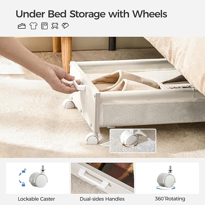 Under Bed Storage with Wheels, Wooden Under Bed Drawers On Wheels, Rolling - Image 3